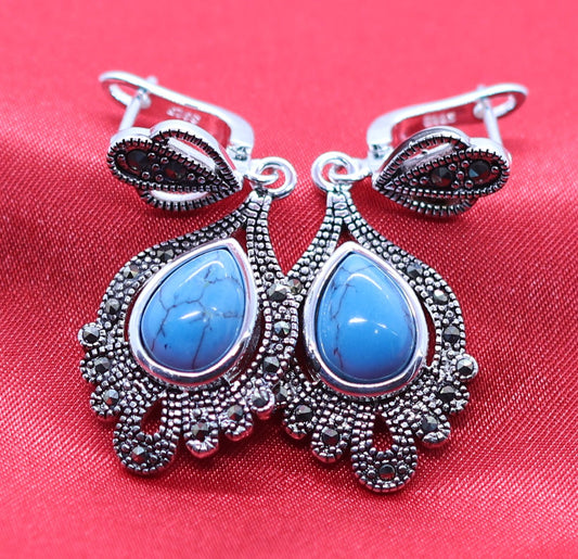 Stunning Sterling Silver Earrings with Vintage Charm and Natural Turquoise