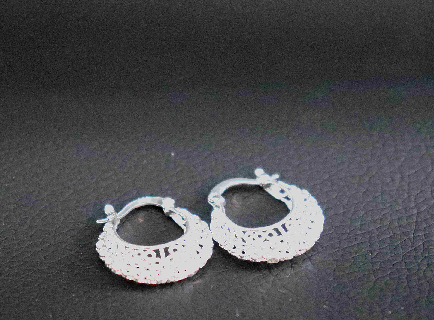 Lacey, Intricate Filigree Sterling Silver Hoop Earrings.