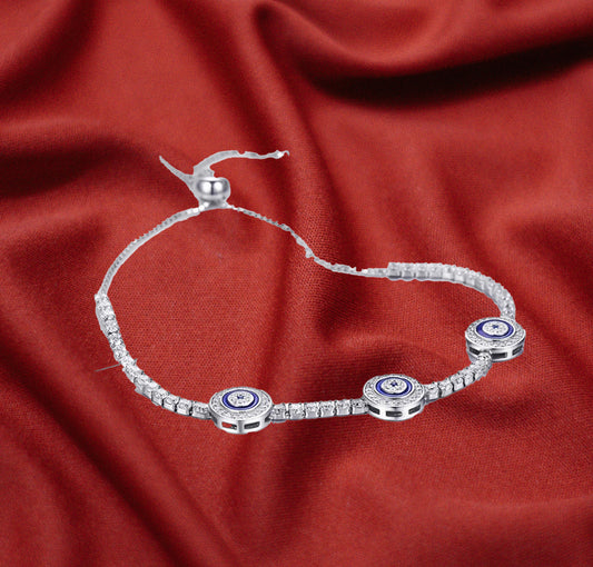 Sterling Silver Cubic Zirconia Adjustable Evil Eye Bracelet