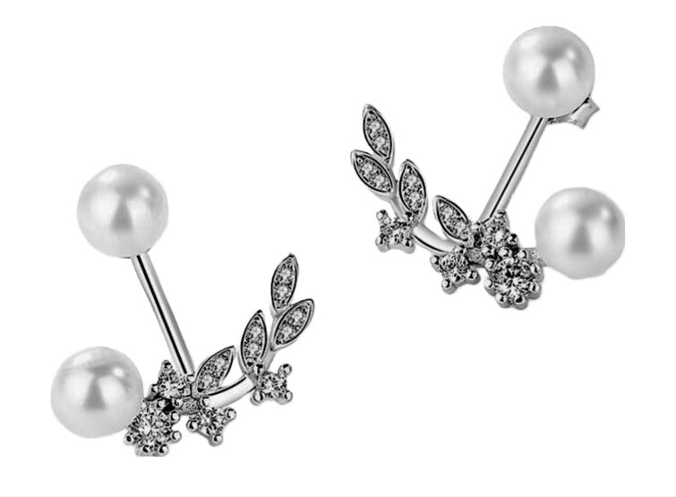 Exquisite Sterling Silver Pearl Earrings and Pearl and CZ Ear Jacket Set