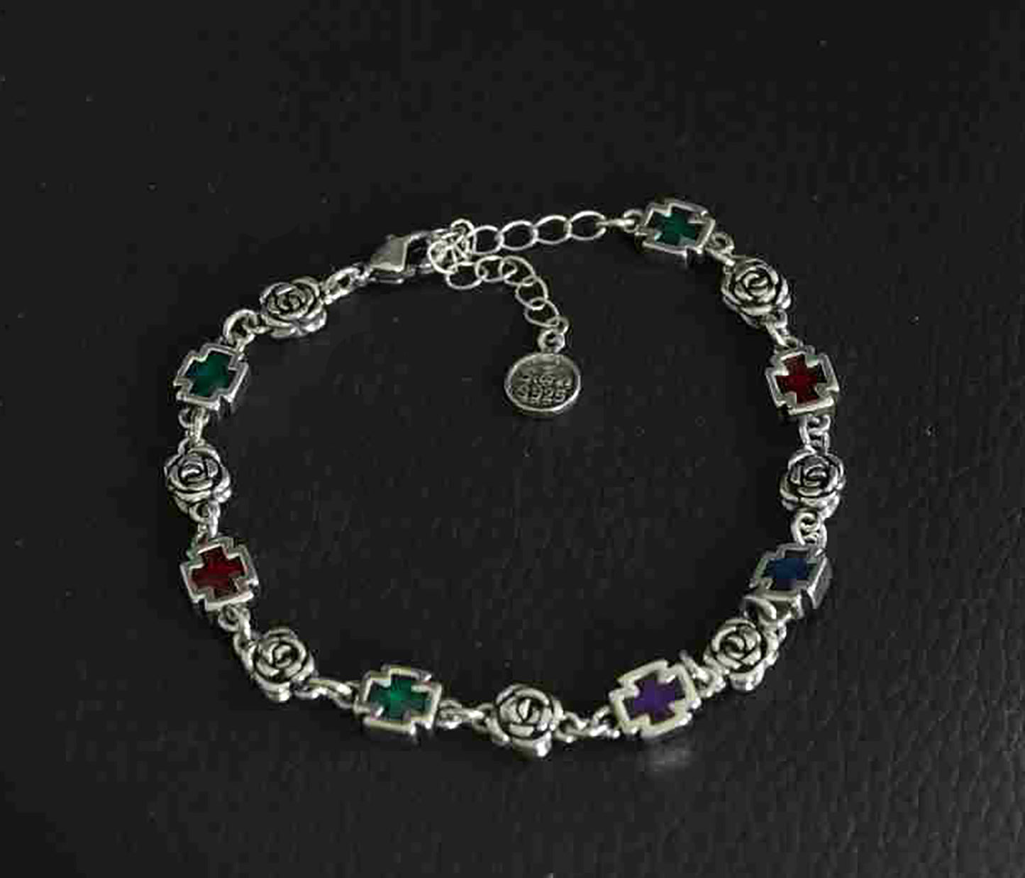 Blooming Grace – Colorful Floral Sterling Silver Bracelet- Platinum-Look Finish