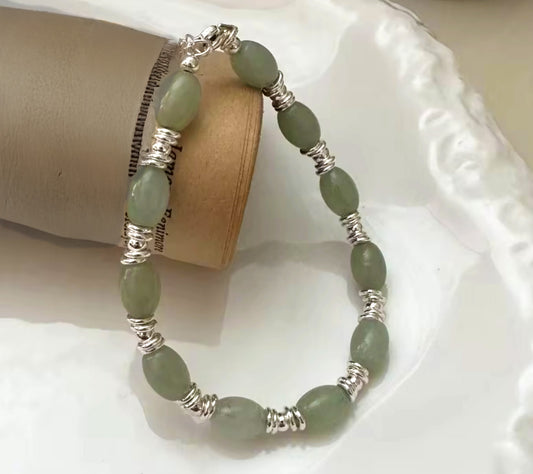 Eternal Harmony Sterling Silver and Jade Bead Bracelet – Where Serenity Meets Elegance