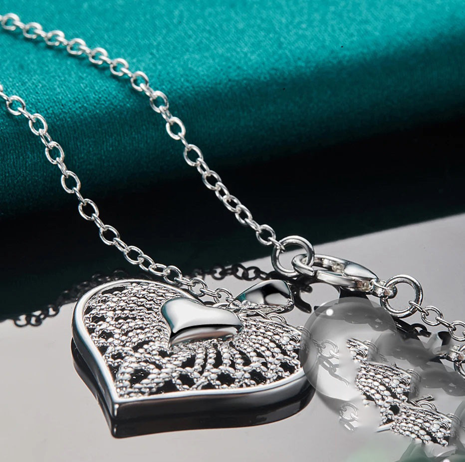 Sterling Silver Open Heart Filigree Pendant