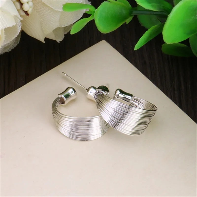 Sterling Silver High Polish Multi Line Silky Smooth Half Hoop Earrings