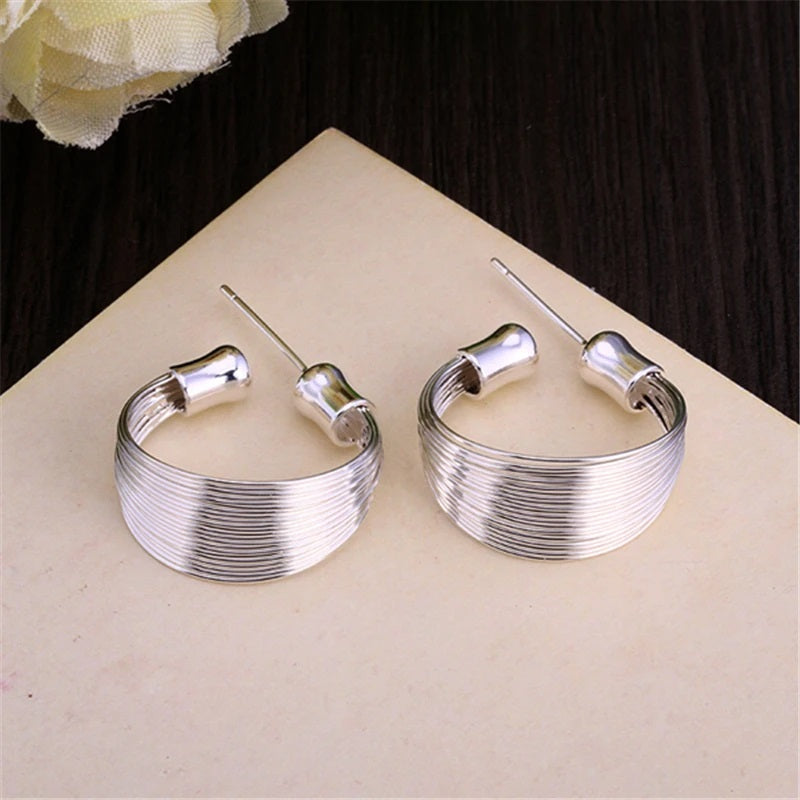 Sterling Silver High Polish Multi Line Silky Smooth Half Hoop Earrings