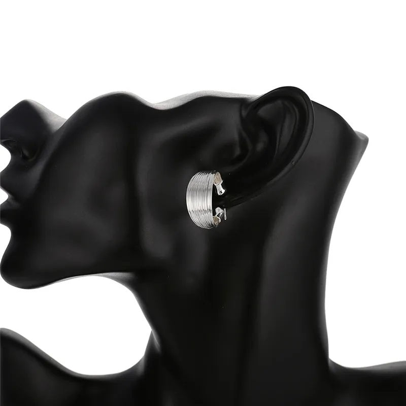 Sterling Silver High Polish Multi Line Silky Smooth Half Hoop Earrings