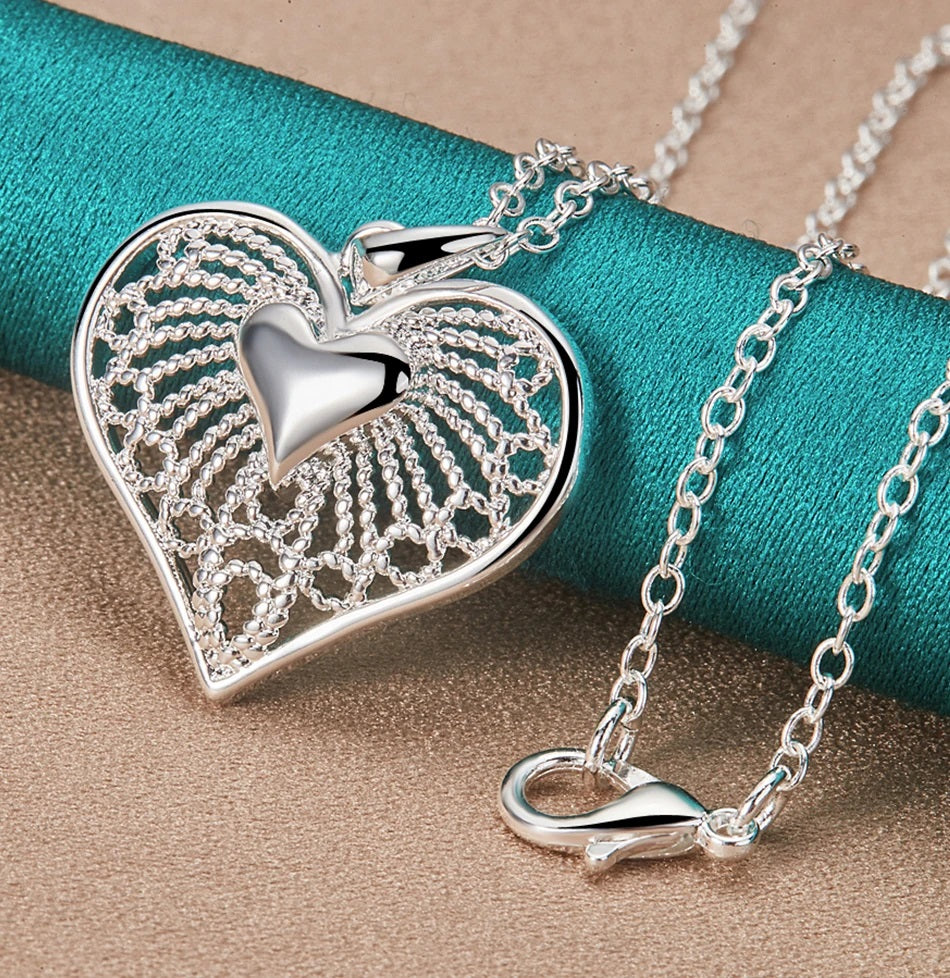 Sterling Silver Open Heart Filigree Pendant