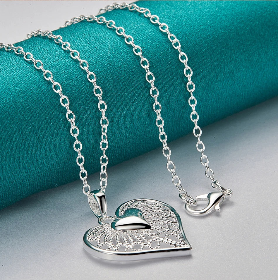 Sterling Silver Open Heart Filigree Pendant