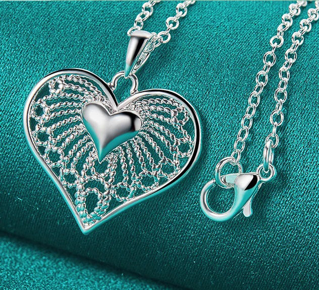 Sterling Silver Open Heart Filigree Pendant