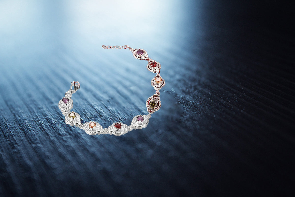 Sterling Silver Multi-Color Cubic Zirconia Bracelet