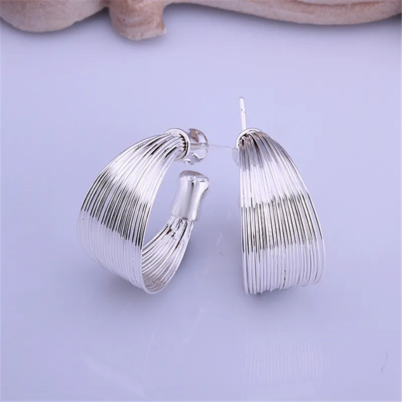 Sterling Silver High Polish Multi Line Silky Smooth Half Hoop Earrings
