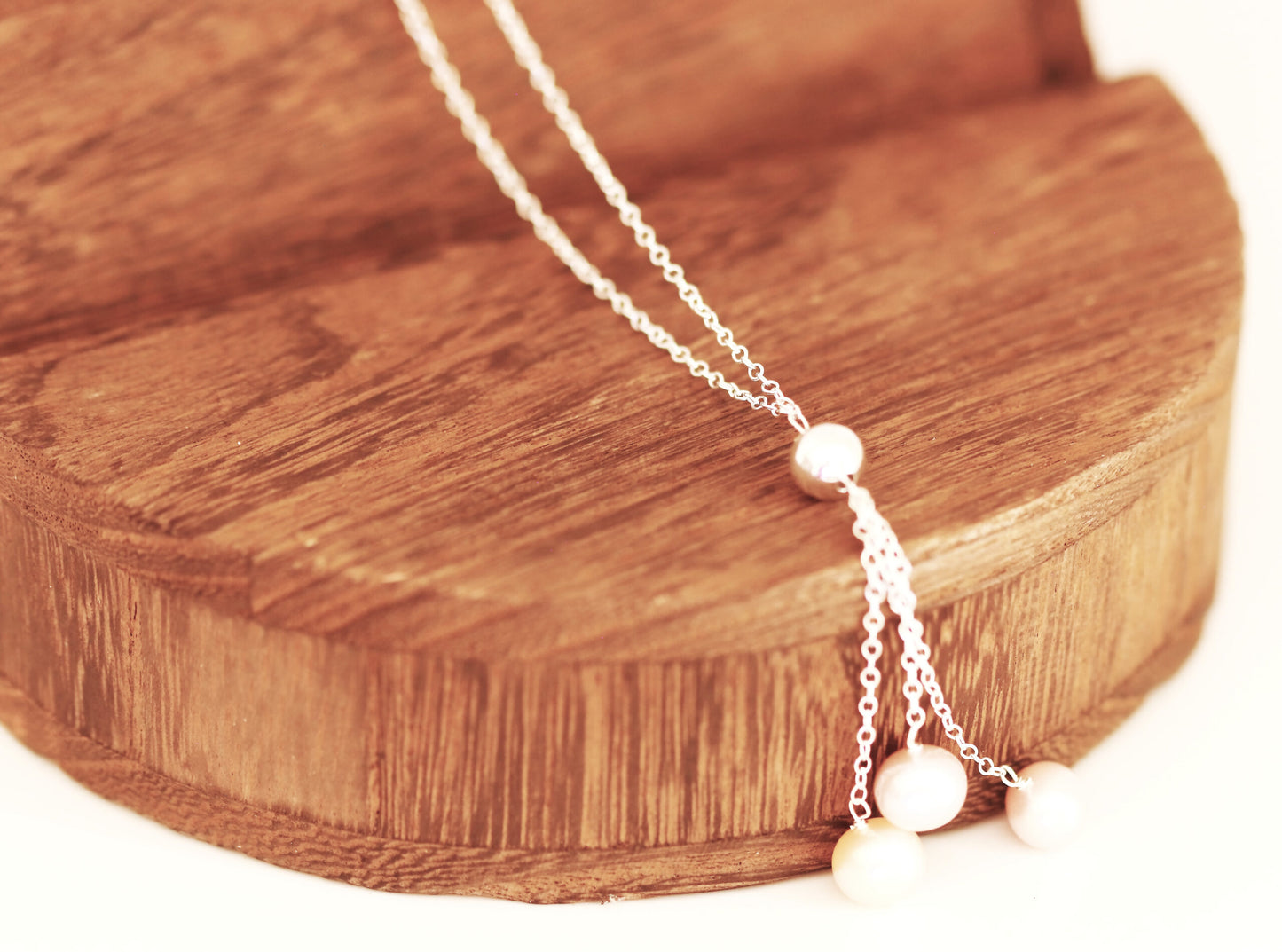 Exquisitely Designed Sterling Silver 3 Cultured Fresh Water Pearl Lariat Necklace18" Long