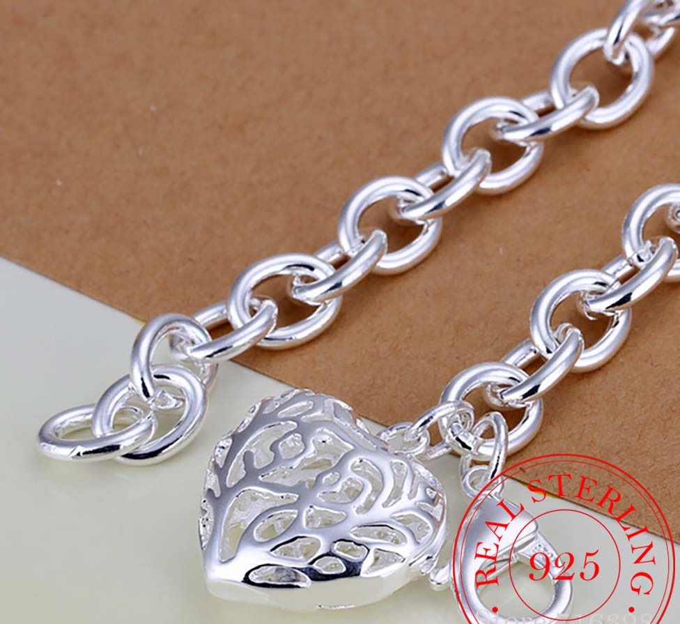 Classic Sterling Silver Charm Bracelet with Elegant Filigree Heart Charm