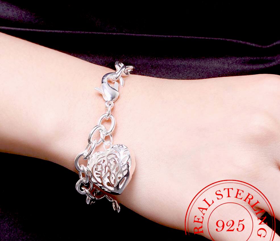 Classic Sterling Silver Charm Bracelet with Elegant Filigree Heart Charm