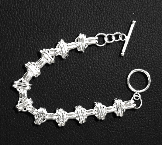 Sterling Silver Interlinked Grace Double Bar and Spaced Circles Bracelet with Toggle Clasp