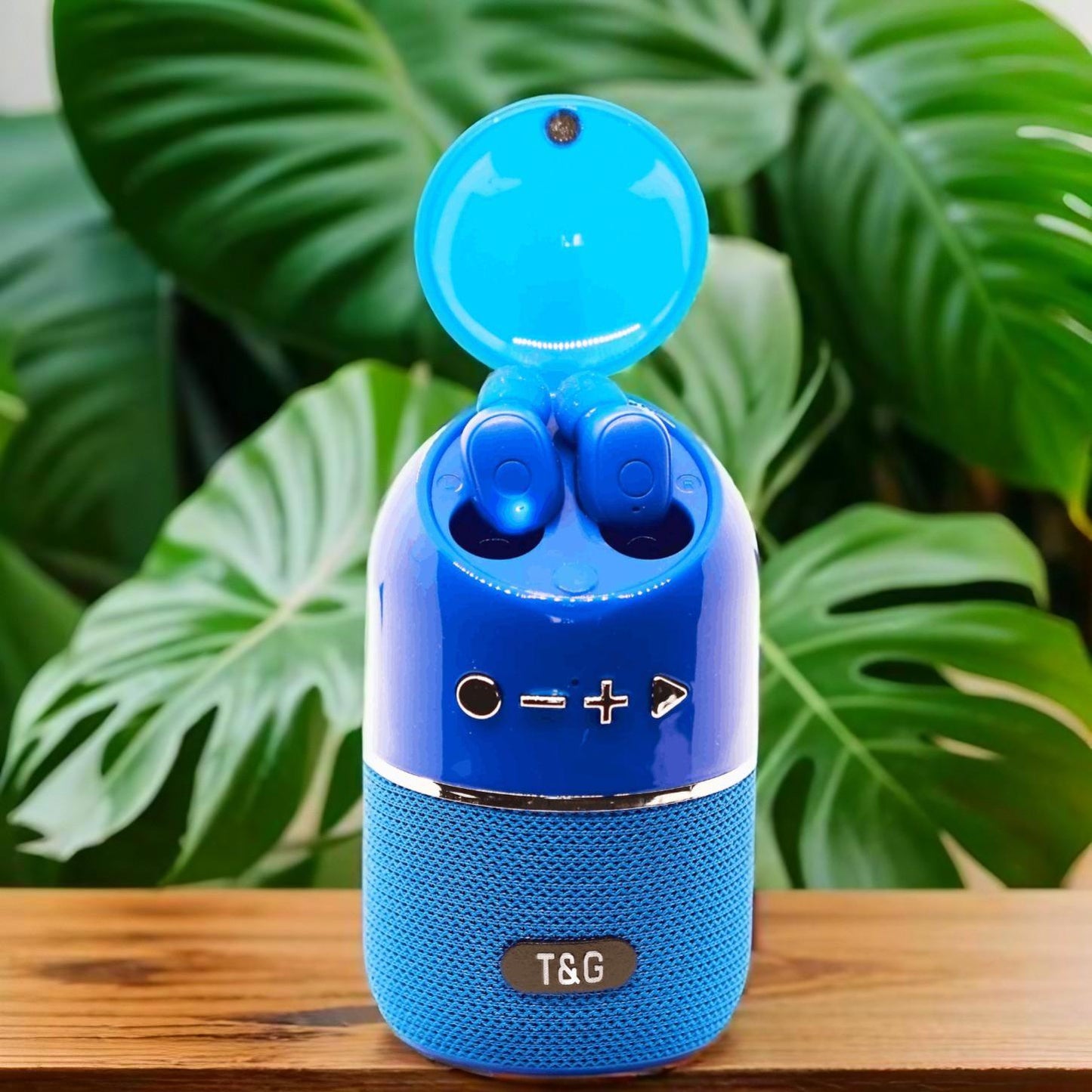 TWS Wireless BT Outdoor/Indoor Mini Portable speaker 2 in 1 Sports Stereo Headset With Microphone- Blue