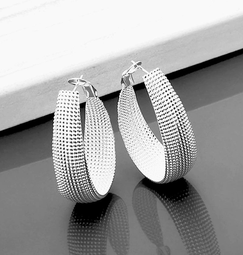 Elegant Sterling Silver Hoop Earrings with Hinged Clip Back