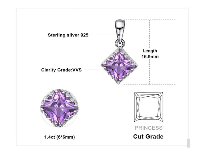 Sterling Silver Square Shaped Lab Created Alexandrite Sapphire Solitaire Pendant Set in Exquisite Sterling Silver Setting on 18" Box Chain. Origin of Stone Switzerland