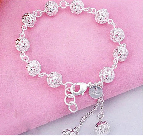 Elegant Sterling Silver Bracelet with Florentine Open Design &amp; Hanging Beads