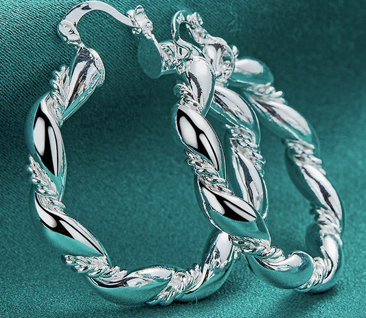 Stunning 38mm Round Twisted Hoop Earrings with Elegant Florentine &amp; High Polish Detailing