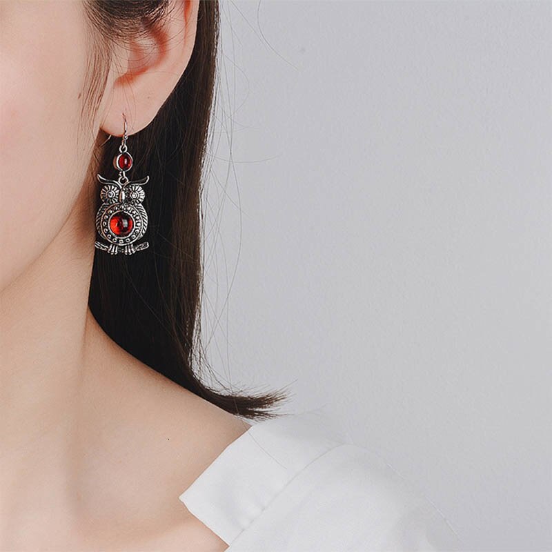 Meticulously Crafted Sterling Silver Adoreable Owl Earrings with Synthetic Ruby Gemstones
