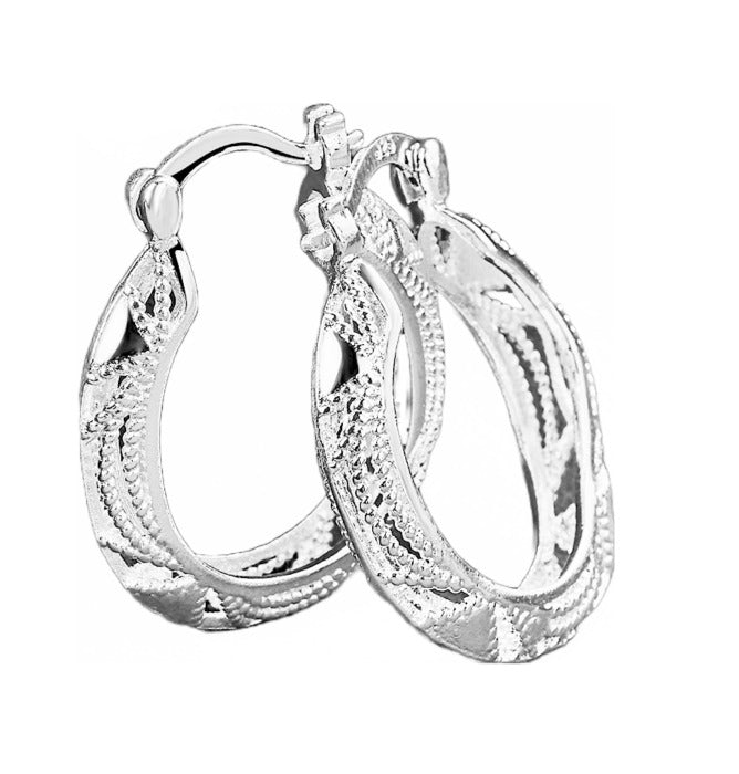 Exquisitely Crafted Hoop Earrings with Intricate Florentine and High Polish Detailing