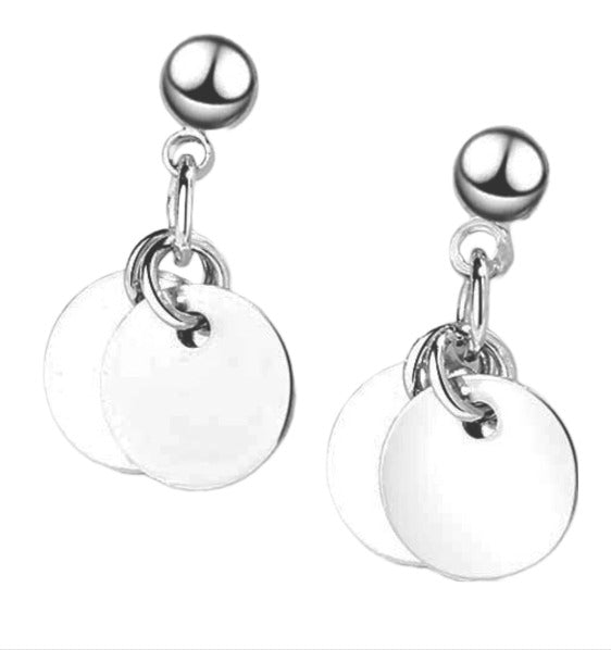 Elegantly Designed Sterling Silver Earrings with Two High Polish Disc Charm on each Earring