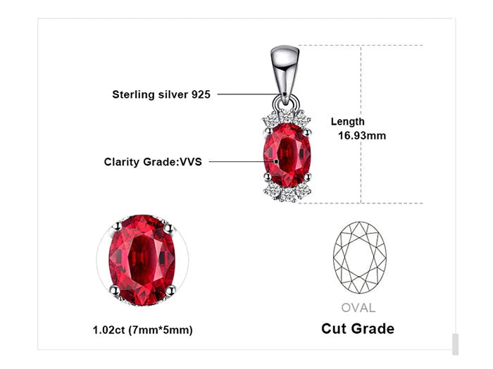 Sterling Silver Oval Shaped Natural Garnet Accented with Six Cubic Zirconia Stones on 18" Box Chain. Origin of Stone Mozambique
