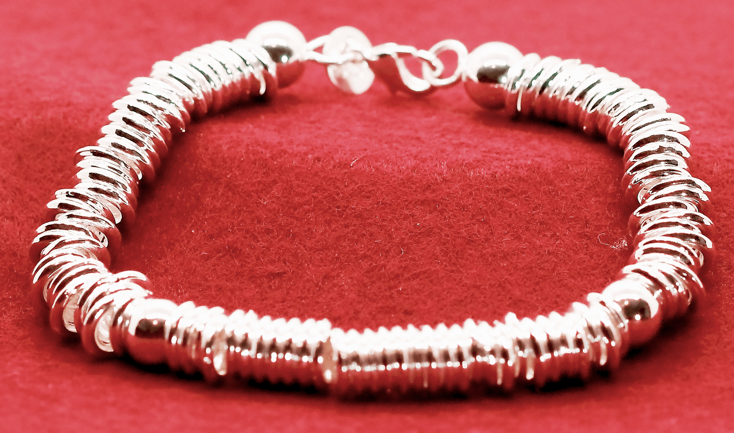 Sterling Silver Ingeniously Designed Bracelet with Four Solid Beads and Full Circle Rings Links. Exquisite Craftmanship  Unique.