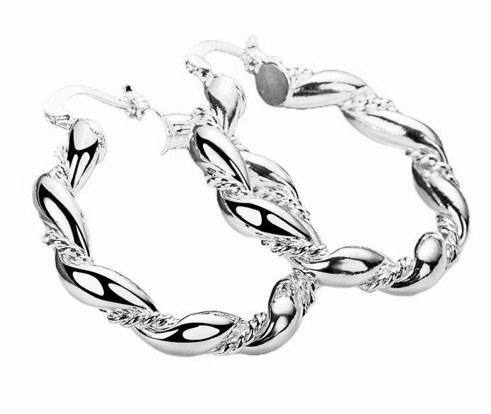 Stunning 38mm Round Twisted Hoop Earrings with Elegant Florentine &amp; High Polish Detailing