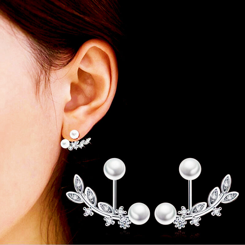 Exquisite Sterling Silver Pearl Earrings and Pearl and CZ Ear Jacket Set