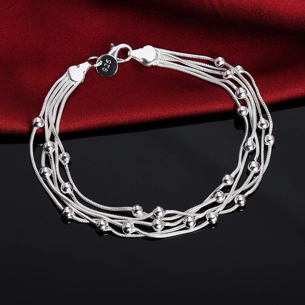 Elegant Sterling Silver Box Chain Bracelet with Delicate Florentine Finish Balls