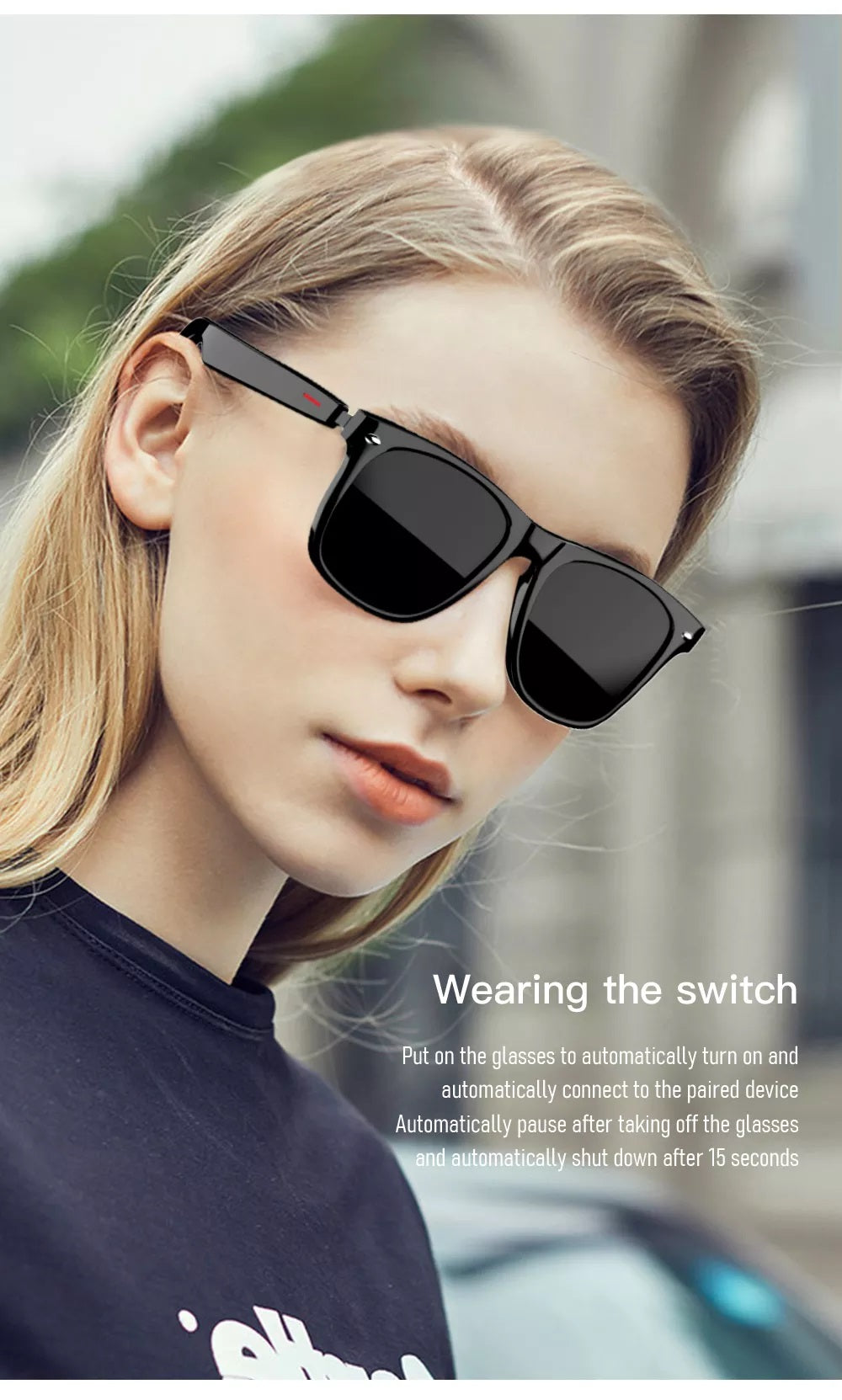 High-Tech Smart Sunglasses With Wireless Audio Enhancements - Black