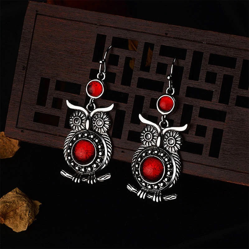 Meticulously Crafted Sterling Silver Adoreable Owl Earrings with Synthetic Ruby Gemstones