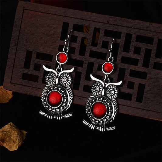 Meticulously Crafted Sterling Silver Adoreable Owl Earrings with Synthetic Ruby Gemstones