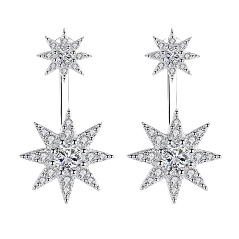 Exquisitely Designed Star Shaped Sterling Silver CZ Earring and Ear Jacket Set