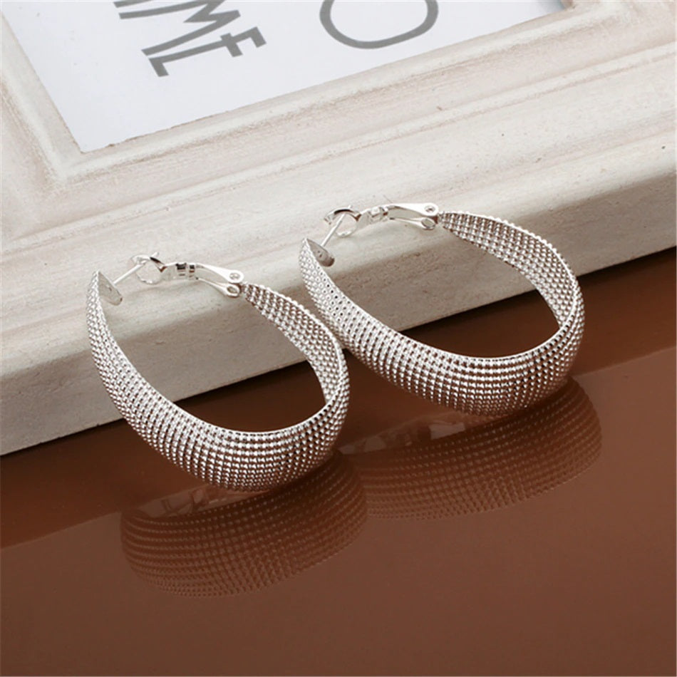 Elegant Sterling Silver Hoop Earrings with Hinged Clip Back